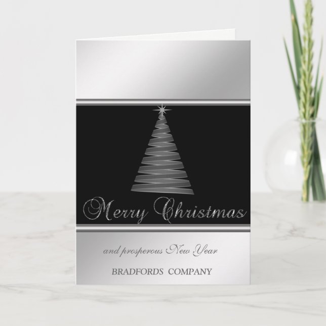 Cartes Pour Fêtes Annuelles Elégant Noir, Argent, Arbre de Noël, Compagnie (Devant)