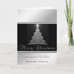 Cartes Pour Fêtes Annuelles Elégant Noir, Argent, Arbre de Noël, Compagnie