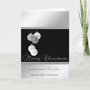 Cartes Pour Fêtes Annuelles Elégant noir, argent, boules de Noël, compagnie