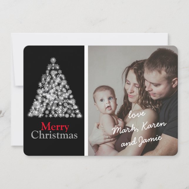 Cartes Pour Fêtes Annuelles Elégant Noir Blanc Arbre de Noël Photo personnalis (Devant)