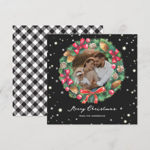 Cartes Pour Fêtes Annuelles Élégant noir blanc plaqué étoiles Photo Noël