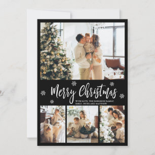 Cartes Pour Fêtes Annuelles Elégant noir et blanc 4 photo Collage Noël