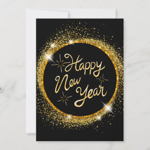 CARTES POUR FÊTES ANNUELLES ÉLÉGANT NOIR ET OR NOUVEL AN