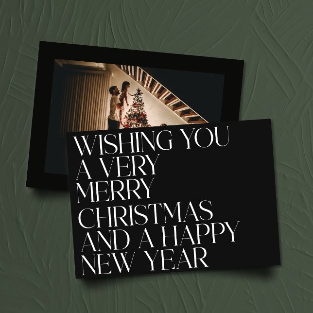 Cartes Pour Fêtes Annuelles Élégant noir style typographie photo Noël (Créateur téléchargé)