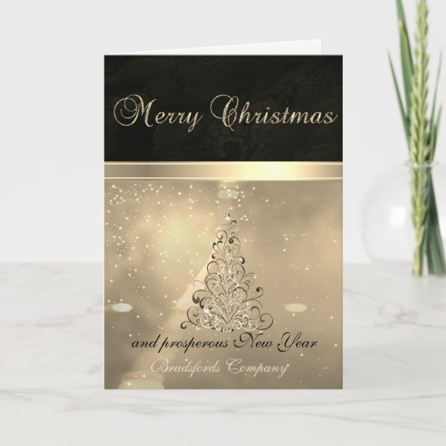 Cartes Pour Fêtes Annuelles Elégant Noir tendance, Arbre de Noël, Entreprise (Devant)