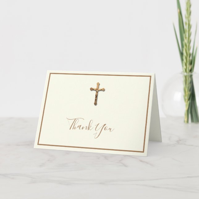 Cartes Pour Fêtes Annuelles Elégant or catholique Crucifix Merci religieux (Devant)