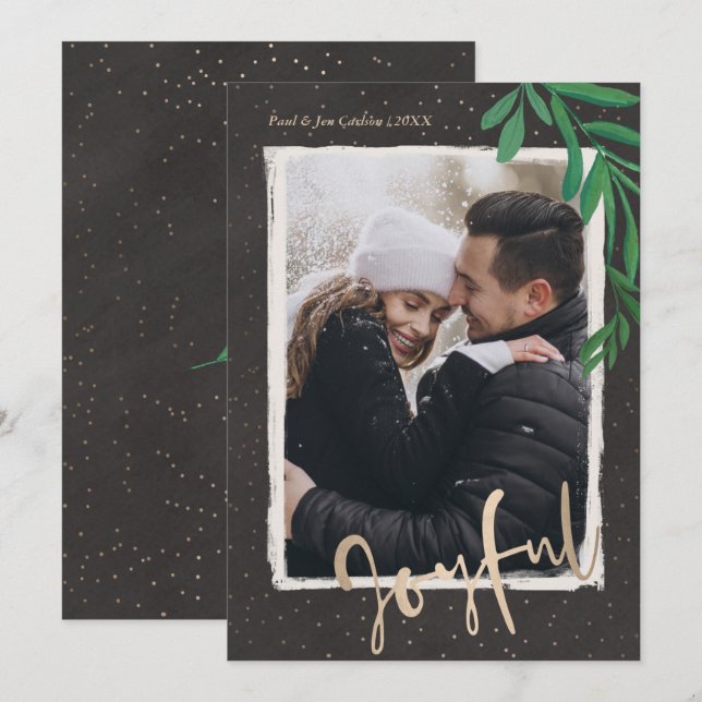 Cartes Pour Fêtes Annuelles Elégant or Joyful Photo de Noël (Devant / Derrière)