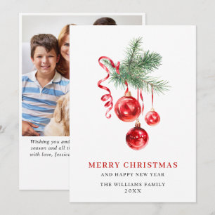 Cartes Pour Fêtes Annuelles Élégant Ornement Rouge Noël Salutation PHOTO