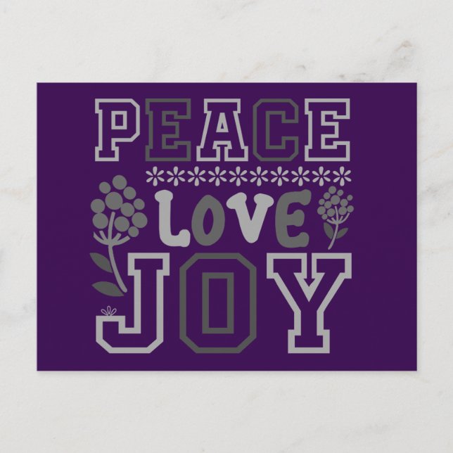 Cartes Pour Fêtes Annuelles Elégant Paix Amour Joie Violet Noël (Devant)