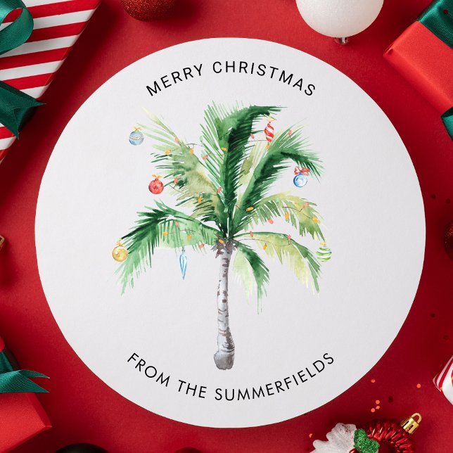 Cartes Pour Fêtes Annuelles Élégant Palmier moderne Noël de famille (Merry Christmas from the Coast Palm Tree Family Greetings Card)