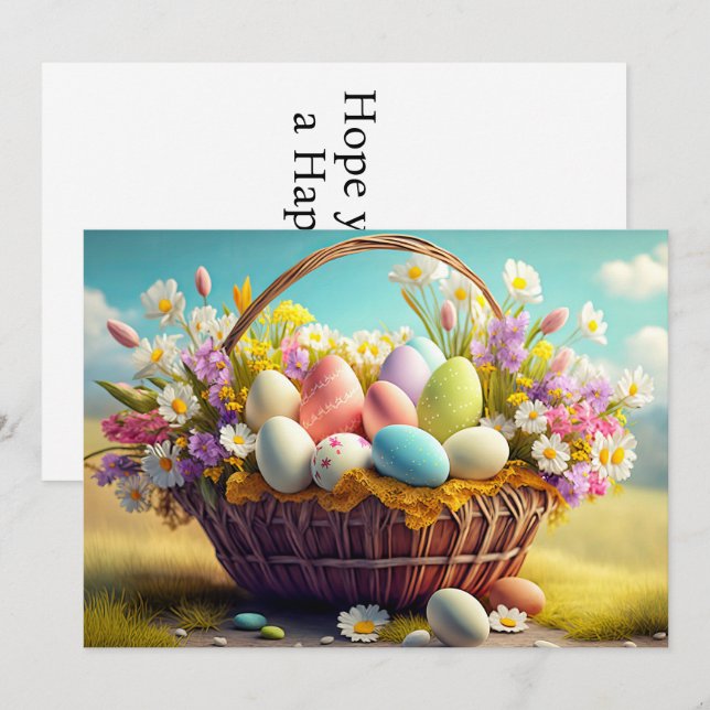 Cartes Pour Fêtes Annuelles Élégant Panier Festif Des Oeufs De Pâques (Devant / Derrière)