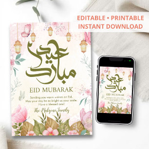 Cartes Pour Fêtes Annuelles Elegant papillon floral aquarelle Eid Mubarak