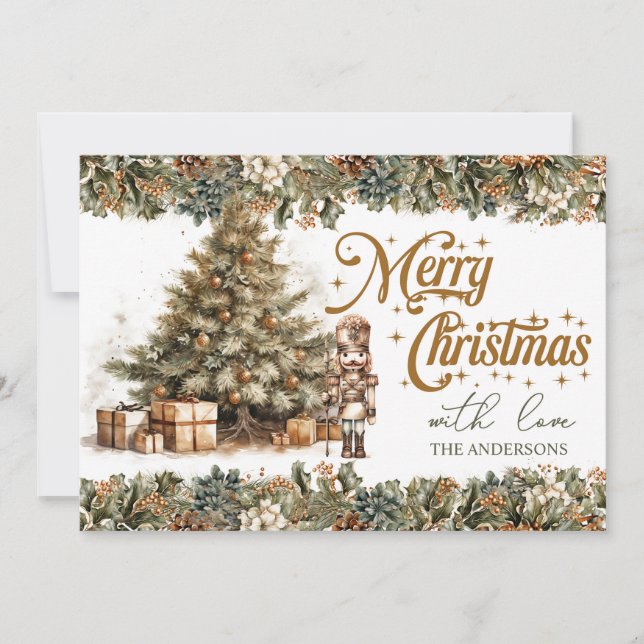 Cartes Pour Fêtes Annuelles Élégant Pastel doux vert et or Nutcracker (Devant)