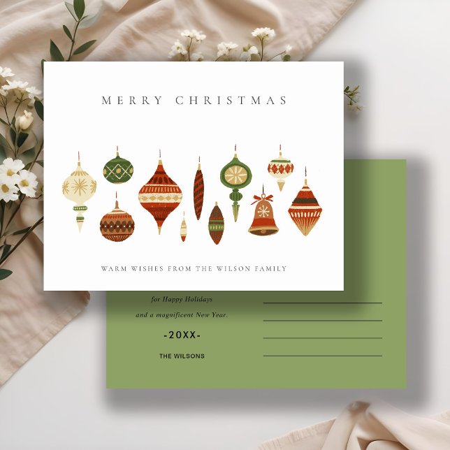 CARTES POUR FÊTES ANNUELLES ÉLÉGANT PASTEL ROUGE ÉTOILE VERT CHIRSTMAS ORNAMES (Créateur téléchargé)