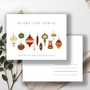 CARTES POUR FÊTES ANNUELLES ÉLÉGANT PASTEL ROUGE ÉTOILE VERT CHIRSTMAS ORNAMES