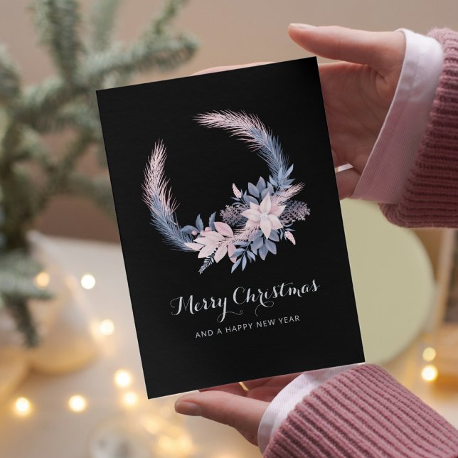 Cartes Pour Fêtes Annuelles Élégant Pastel Wreath Noël Non Photo (Créateur téléchargé)