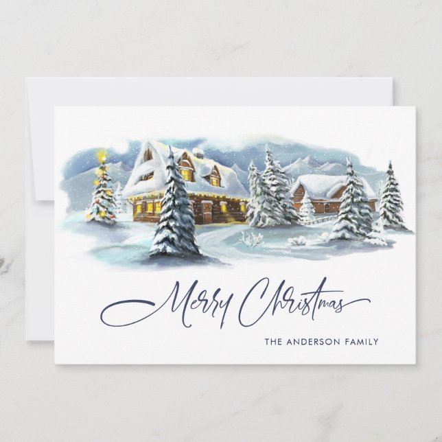 Cartes Pour Fêtes Annuelles Élégant Pays d'hiver Terrain Noël Salutation (Devant)