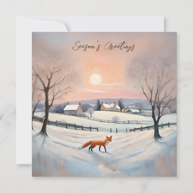 Cartes Pour Fêtes Annuelles Élégant paysage de neige renard d'hiver paysage No (Devant)