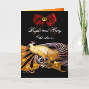 CARTES POUR FÊTES ANNUELLES ÉLÉGANT PEACOCK JAUNE, GEM STONE, RED CHRISTMAS BO