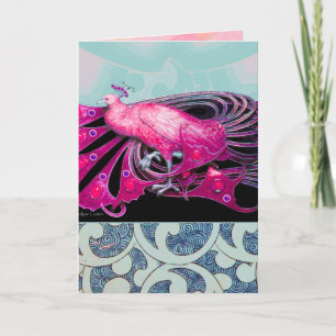 CARTES POUR FÊTES ANNUELLES ÉLÉGANT PEACOCK ROSE AVEC DES CHEMISES GÉOMÉTRIQUE