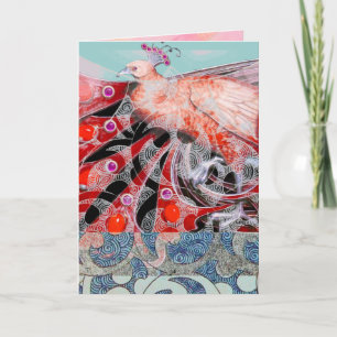 CARTES POUR FÊTES ANNUELLES ÉLÉGANT PEACOCK ROUGE AVEC DES CHEMISES GÉOMÉTRIQU