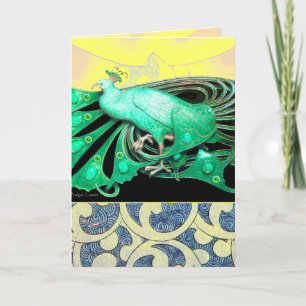 CARTES POUR FÊTES ANNUELLES ÉLÉGANT PEACOCK VERT AVEC DES CHEMISES GÉOMÉTRIQUE