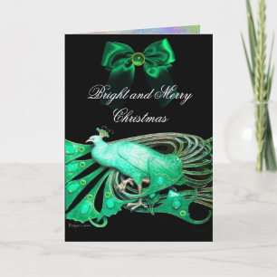 CARTES POUR FÊTES ANNUELLES ÉLÉGANT PEACOCK VERT, PIERRES GEM ET NOËL BOÎTE