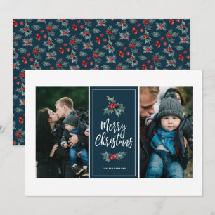 Cartes Pour Fêtes Annuelles Élégant Peint Holly   Photo bleu deux Noël