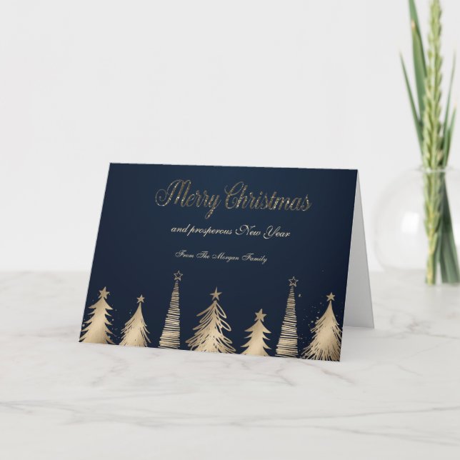 Cartes Pour Fêtes Annuelles Élégant Pin d'Or Bleu (Devant)