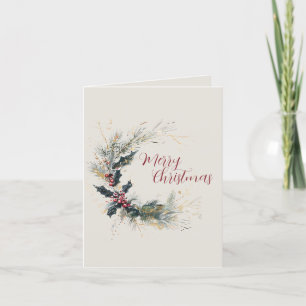 Cartes Pour Fêtes Annuelles Elégant pin et couronne blanche avec accents or