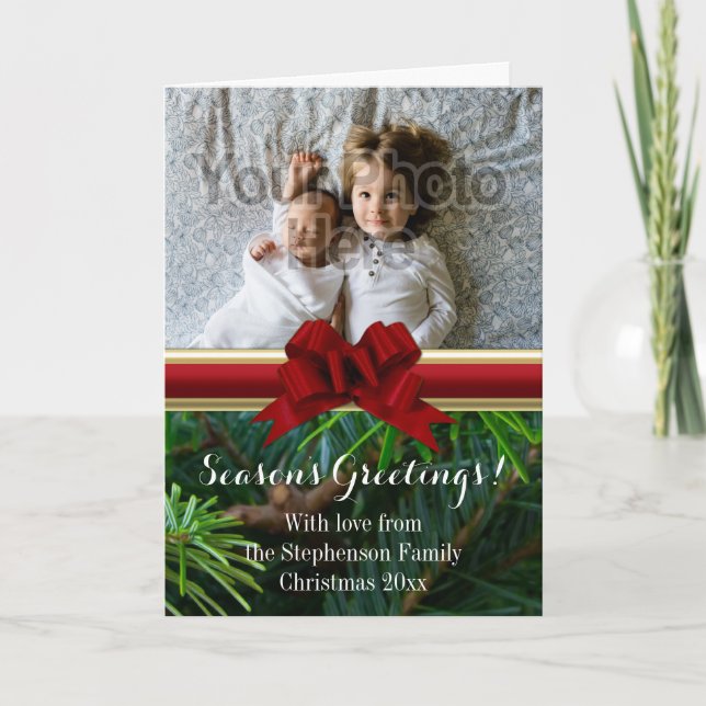 Cartes Pour Fêtes Annuelles Élégant Pine Gold Bow Noël (Devant)