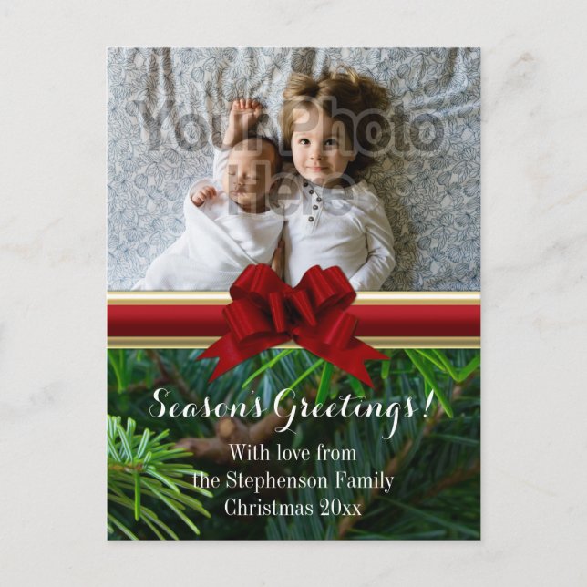 Cartes Pour Fêtes Annuelles Élégant Pine Gold Bow Noël (Devant)