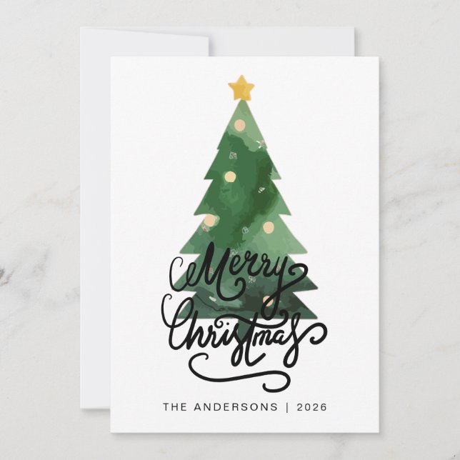 Cartes Pour Fêtes Annuelles Elegant Pine Tree Christmas Family 2 Photo Holida (Devant)