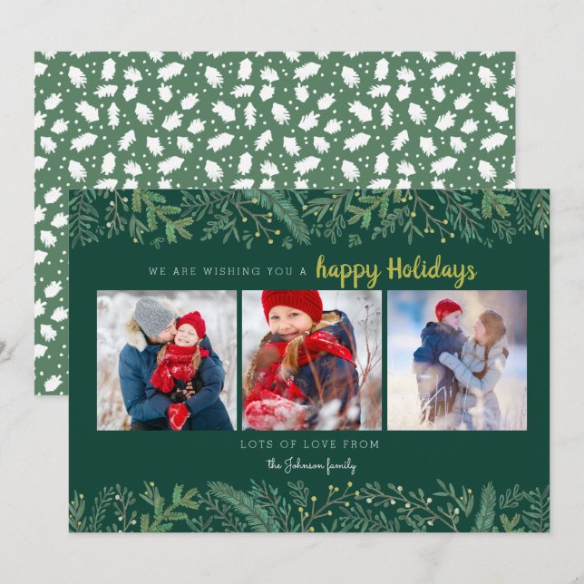 Cartes Pour Fêtes Annuelles Élégant Pine Vines vertes Vacances (Devant / Derrière)