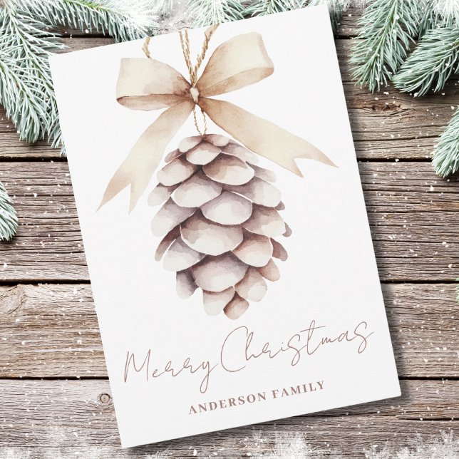 Cartes Pour Fêtes Annuelles Elégant Pinecone Aquarelle Noël (Créateur téléchargé)