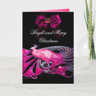 CARTES POUR FÊTES ANNUELLES ÉLÉGANT PINK PEACOCK, GEM STONES ET CHRISTMAS BOCK