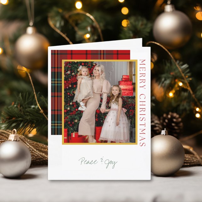 Cartes Pour Fêtes Annuelles Élégant Plaid Photo moderne plié Noël (Elegant Plaid Modern Photo Folded Christmas Holiday Card)