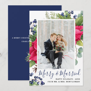 Cartes Pour Fêtes Annuelles Elégant Poinsettia Bleu Merry & Marié Photo