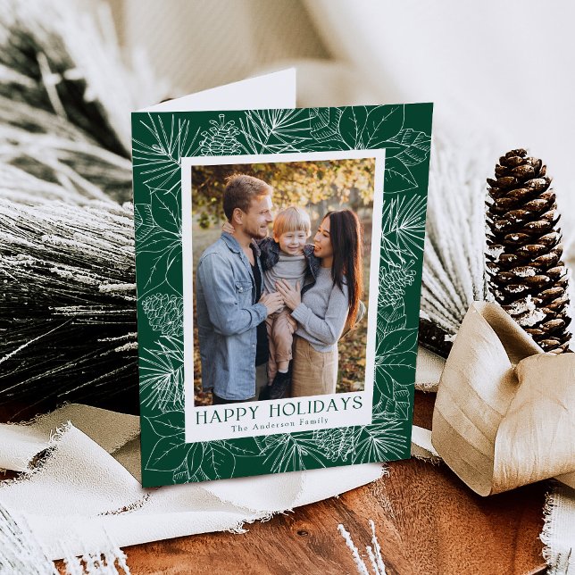 Cartes Pour Fêtes Annuelles Élégant Poinsettias et Pinecones 2 Photo (Créateur téléchargé)