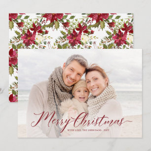 Cartes Pour Fêtes Annuelles Élégant Poinsettias Script   Photo complète de Noë