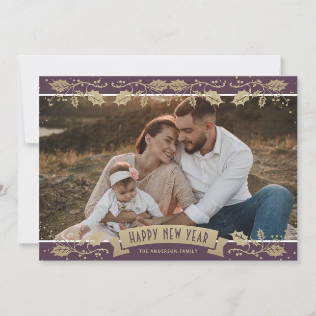 Cartes Pour Fêtes Annuelles Elegant Purple Botanical Photo New Year Card (Devant)