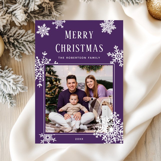 Cartes Pour Fêtes Annuelles Elegant Purple Christmas Snowflakes Photo (Créateur téléchargé)