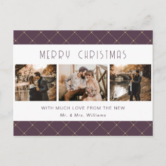 Cartes Pour Fêtes Annuelles Elegant Purple Gold Photo Newlywed