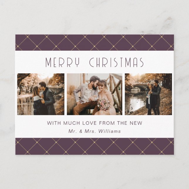 Cartes Pour Fêtes Annuelles Elegant Purple Gold Photo Newlywed (Devant)