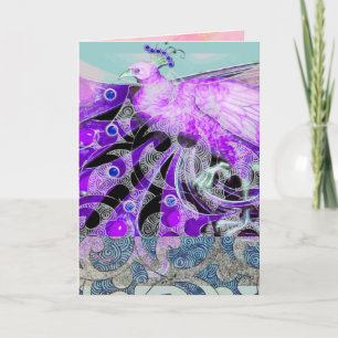 CARTES POUR FÊTES ANNUELLES ÉLÉGANT PURPLE PEACOCK AVEC DES CHEMISES GÉOMÉTRIQ