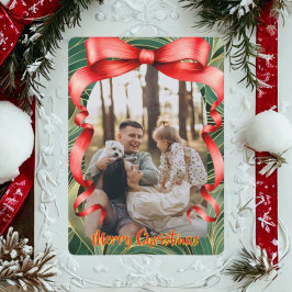 Cartes Pour Fêtes Annuelles Elegant Red Bow with Greenery Photo Christmas