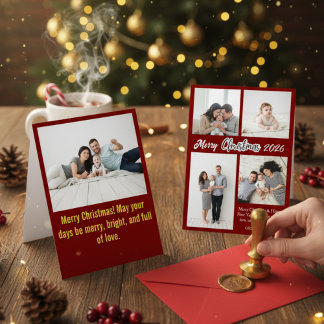Cartes Pour Fêtes Annuelles Elegant Red Family Photo Collage Christmas Holiday