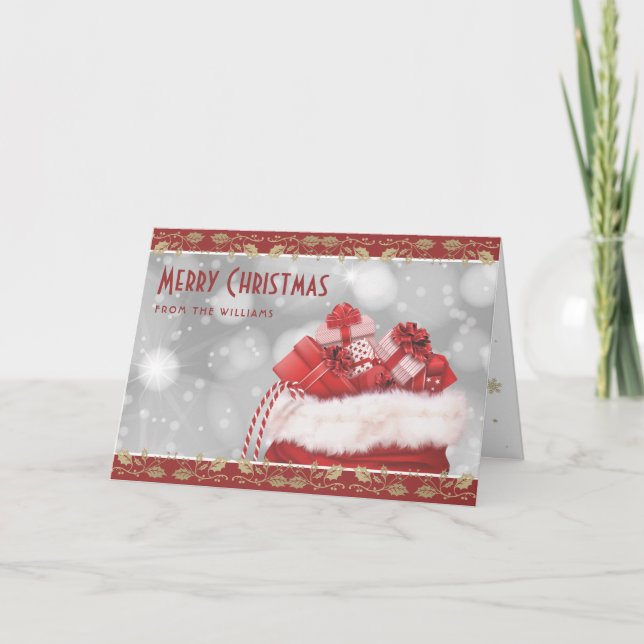 Cartes Pour Fêtes Annuelles Élégant Red Gold Holly présente Noël (Devant)