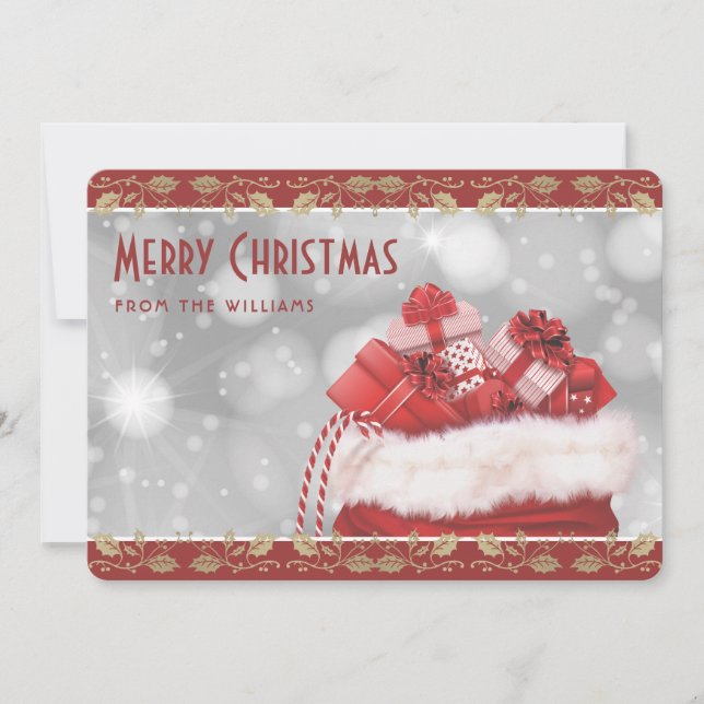 Cartes Pour Fêtes Annuelles Élégant Red Gold Holly présente Noël (Devant)