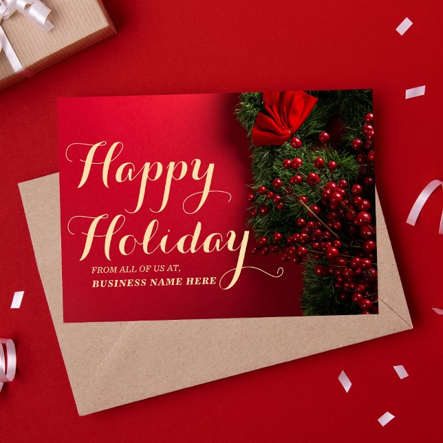 Cartes Pour Fêtes Annuelles Elégant Red & Gold Typography Business Festive (Créateur téléchargé)